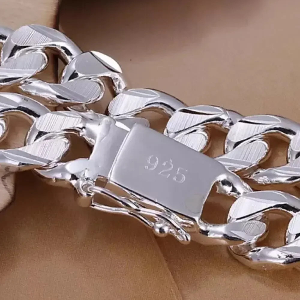 STERLING SILVER CHAIN LINK BRACELET 10mm UNISEX